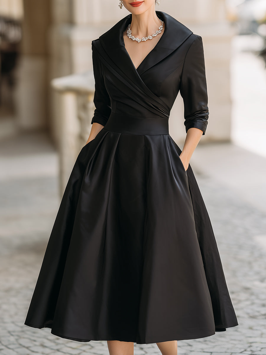 Robe Trapèze Femme Midi Plissée Au Style Vintage
