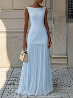 Robe longue plissée sans manches pour femme