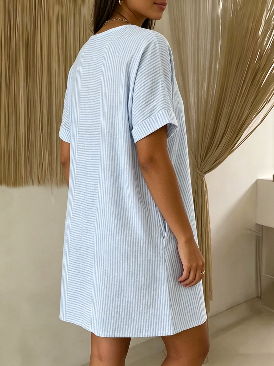 Robe En Lin Femme Boutonnée Col Henley Coupe Ample