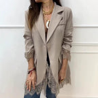 Blazer Femme Ajusté À Col Tailleur Et Finitions Dentelle