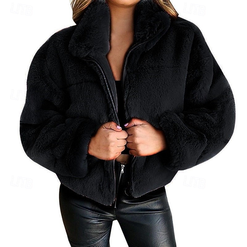 Manteau Court Zippé Femme À Col Montant