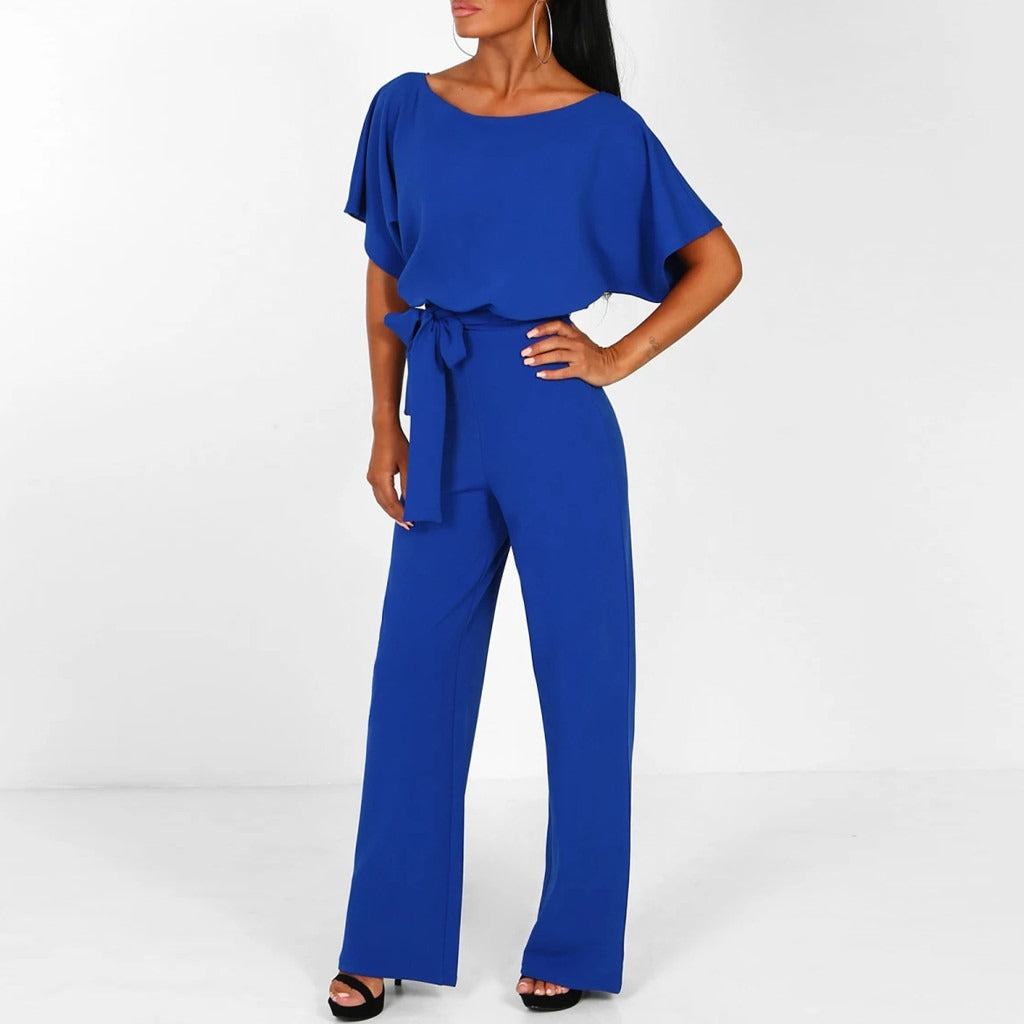 Combinaison Femme Fluide À Jambes Larges Et Ceinture Nouée