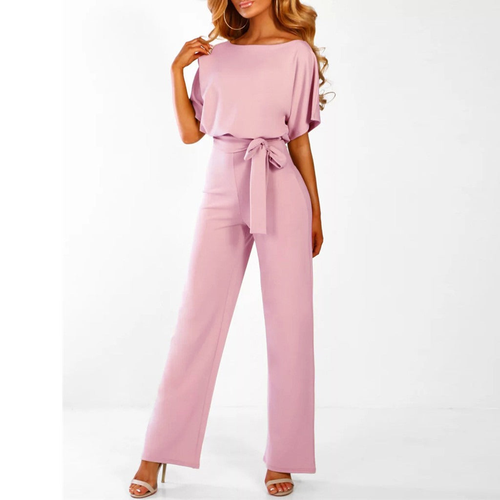 Combinaison Femme Fluide À Jambes Larges Et Ceinture Nouée