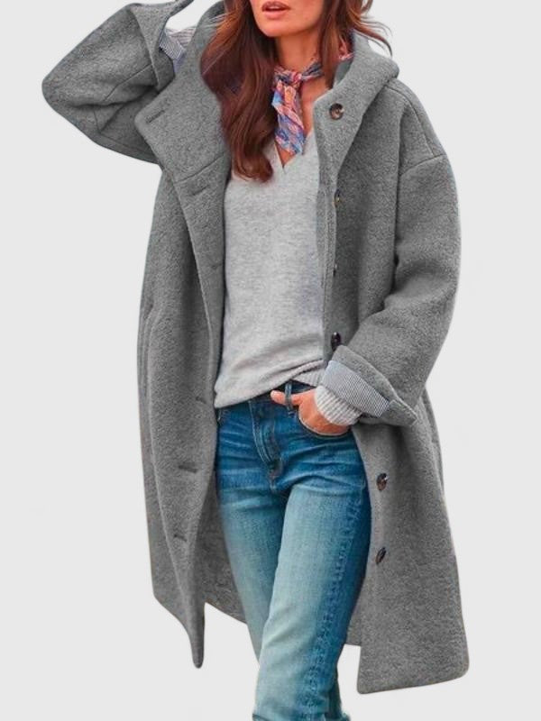 Manteau à capuche avec gros boutons et poches profondes pour femme