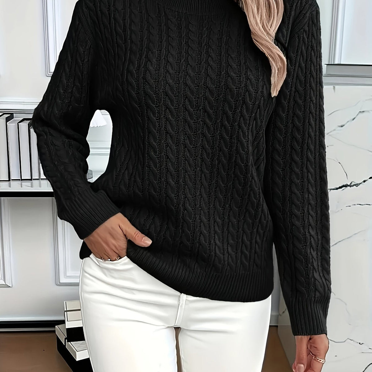 Pull Femme En Maille Torsadée À Col Rond
