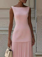 Robe longue plissée sans manches pour femme