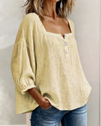 Blouse en lin mélangé à encolure carrée pour femme