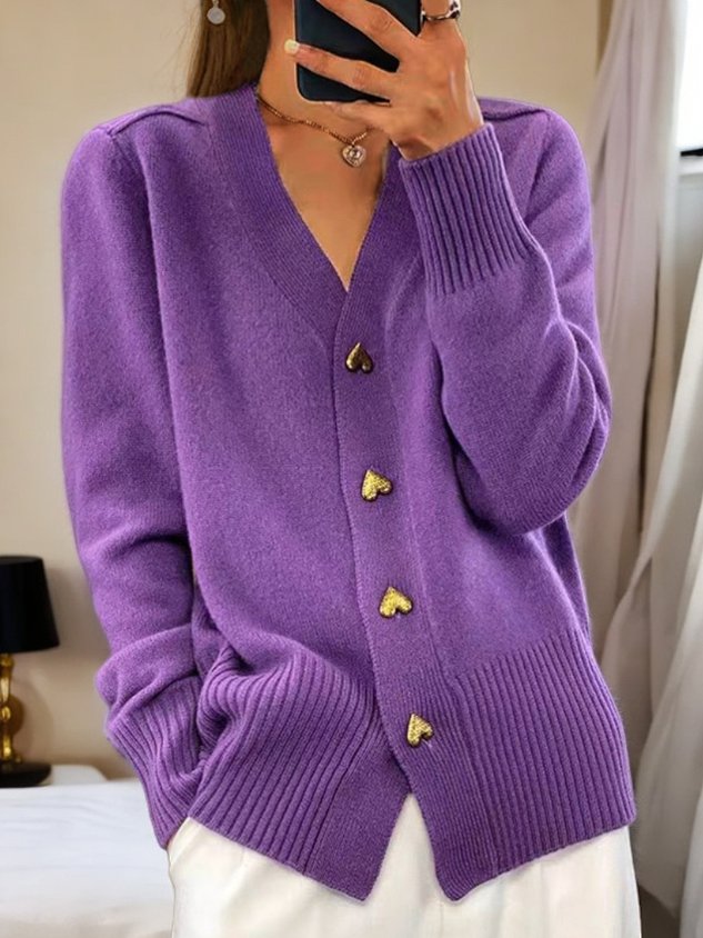 Cardigan Femme Épais En Laine Mélangée Col V Style Vintage