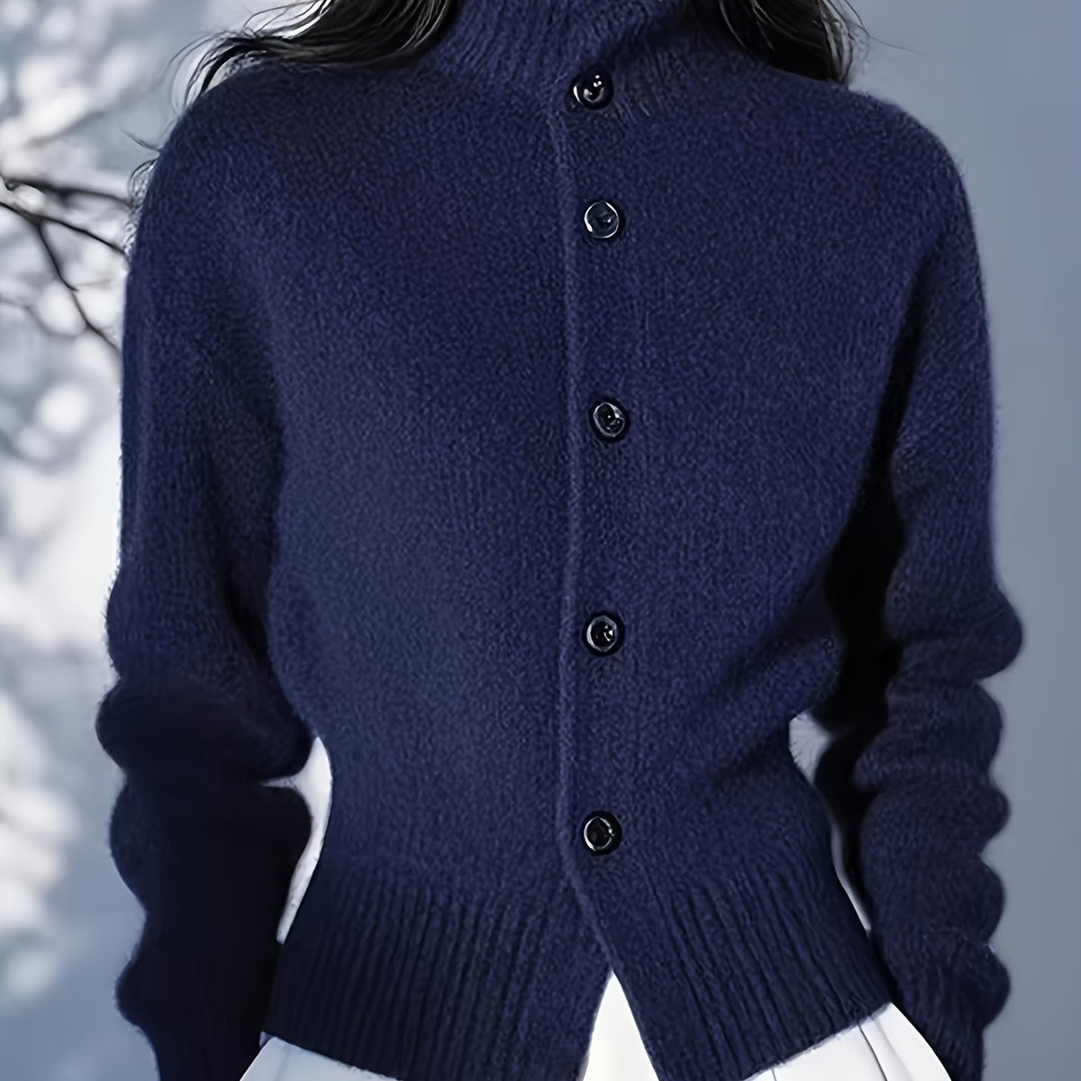 Cardigan Femme Boutonné À Col Montant Côtelé