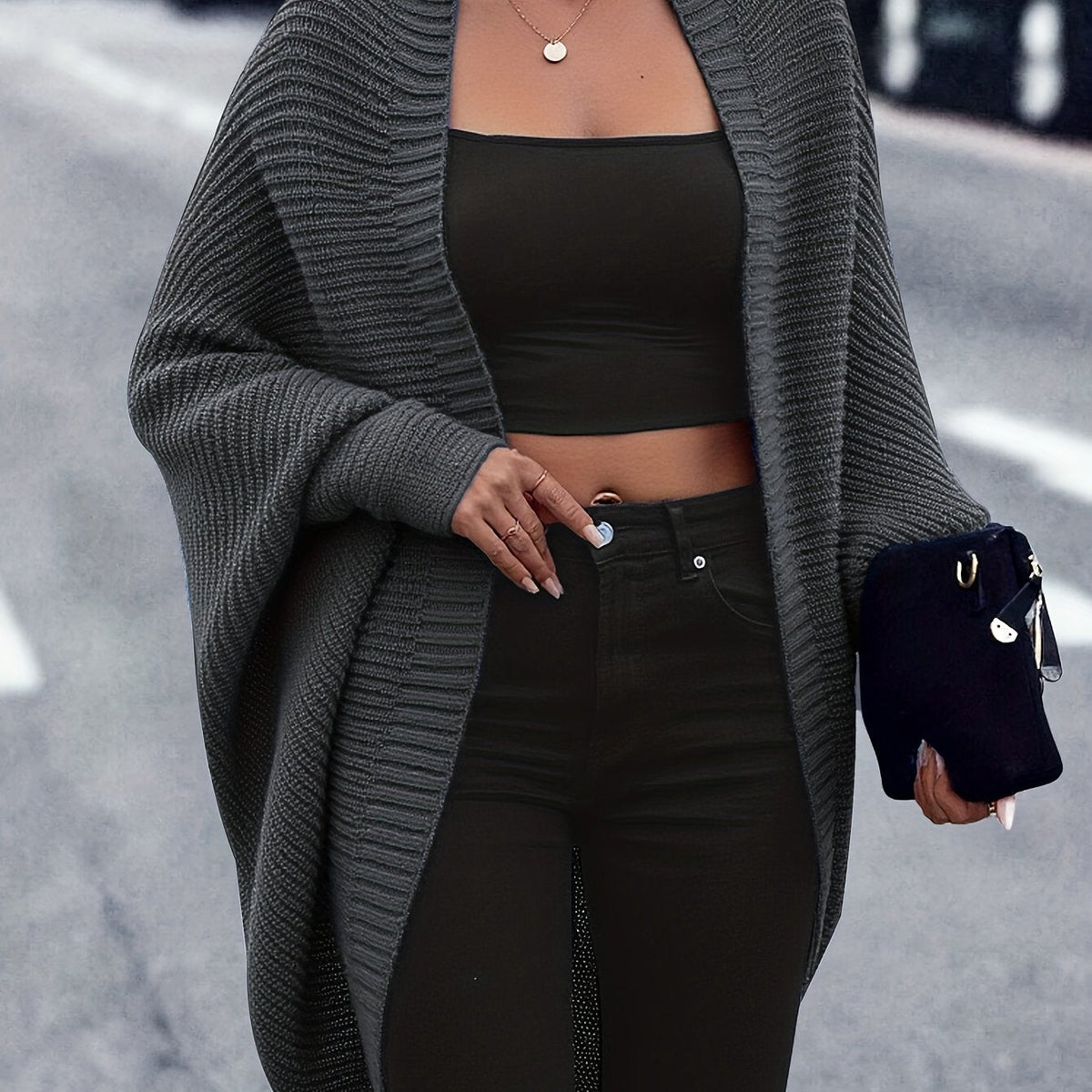 Cardigan mi-long coupe cocon à devant ouvert pour femme
