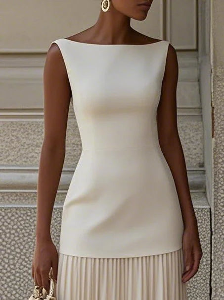 Robe longue plissée sans manches pour femme