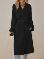 Trench Long Femme En Coton Mélangé À Taille Ajustée