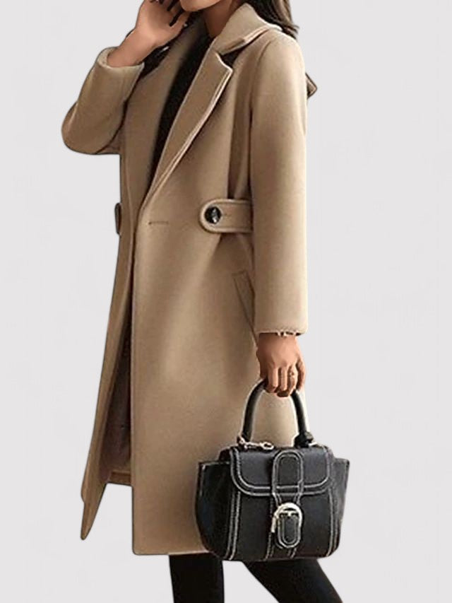 Manteau Hiver Femme En Laine À Ceinture Fine Et Revers