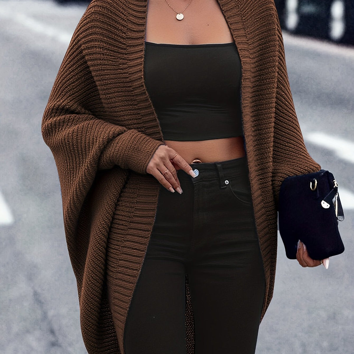 Cardigan mi-long coupe cocon à devant ouvert pour femme