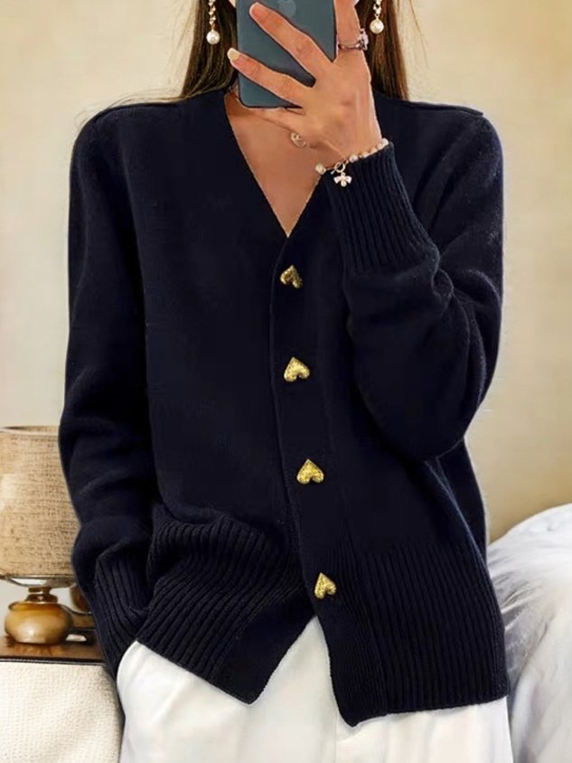 Cardigan Femme Épais En Laine Mélangée Col V Style Vintage