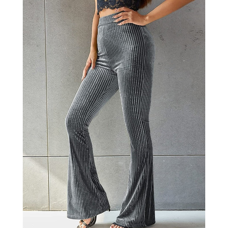 Pantalon évasé taille haute à ceinture élastique pour femme