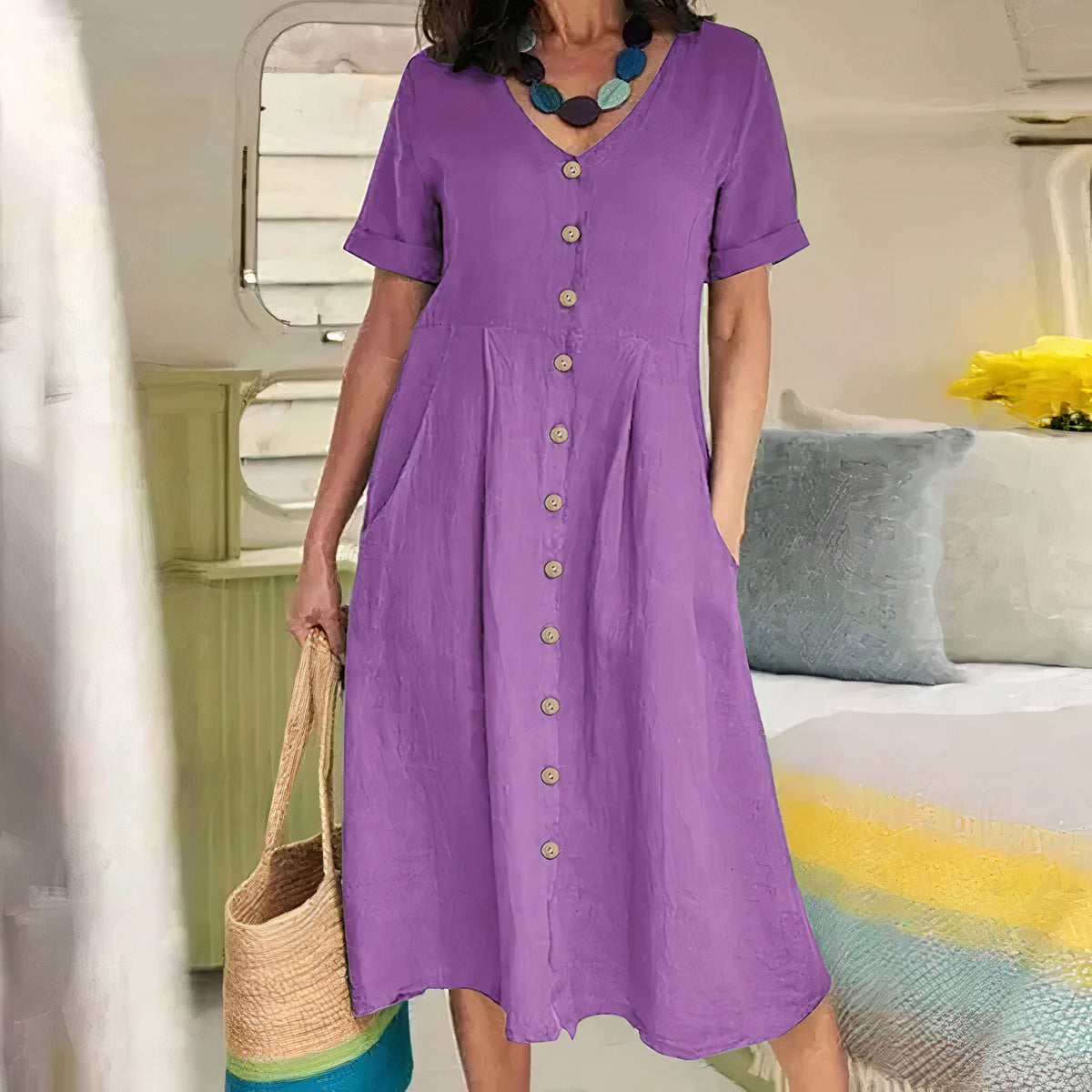 Robe D'Été Femme Fluide Et Légère En Tissu Respirant