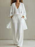 Ensemble trois pièces en coton et lin au style minimaliste pour femme