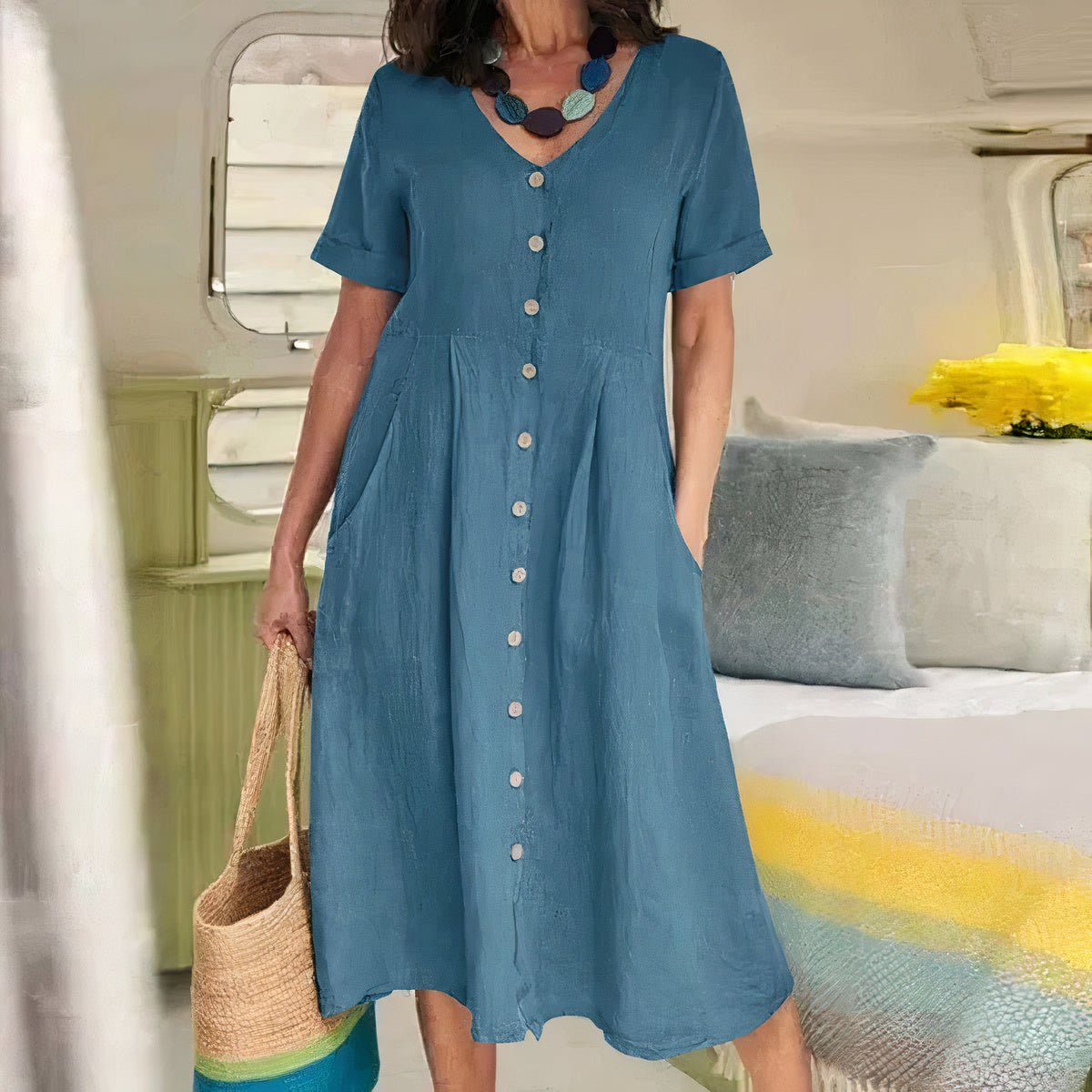 Robe D'Été Femme Fluide Et Légère En Tissu Respirant