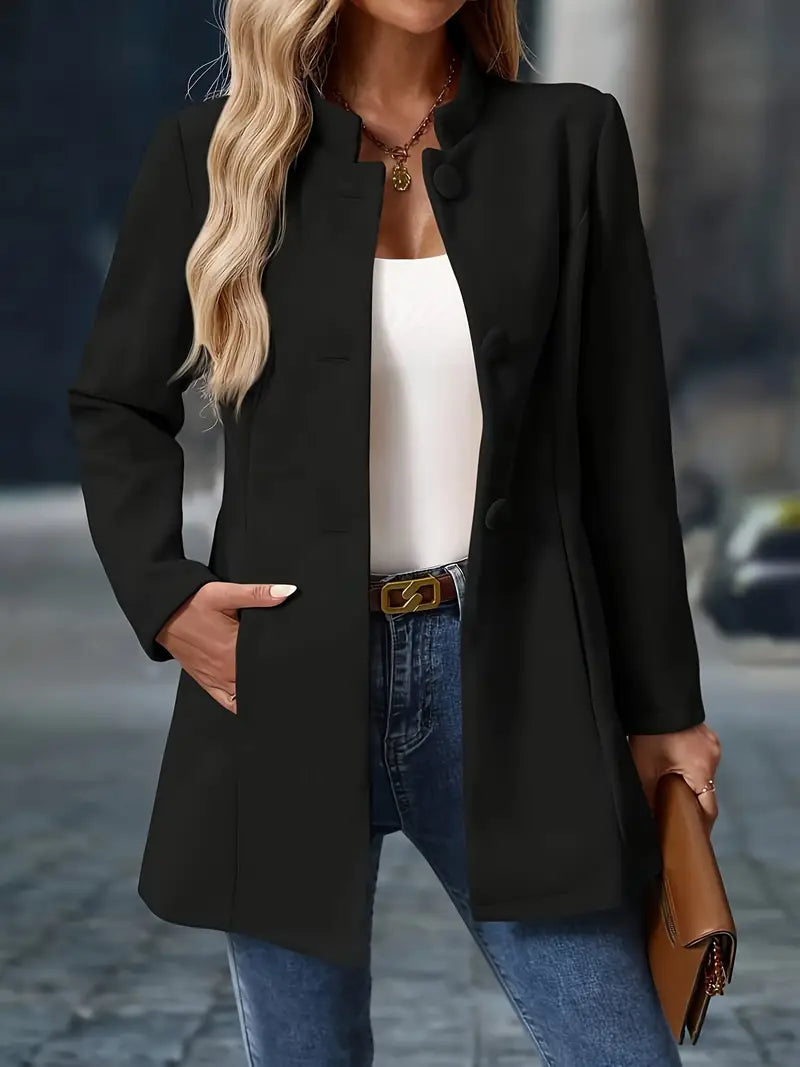 Manteau Femme Hiver Mi-Long Col Montant Coupe Structurée