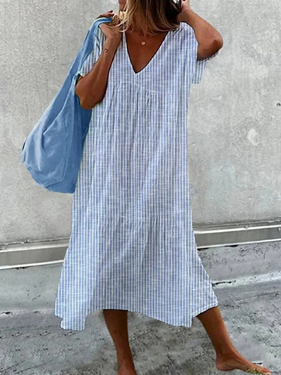 Robe Longue Femme En Lin Rayée À La Coupe Fluide