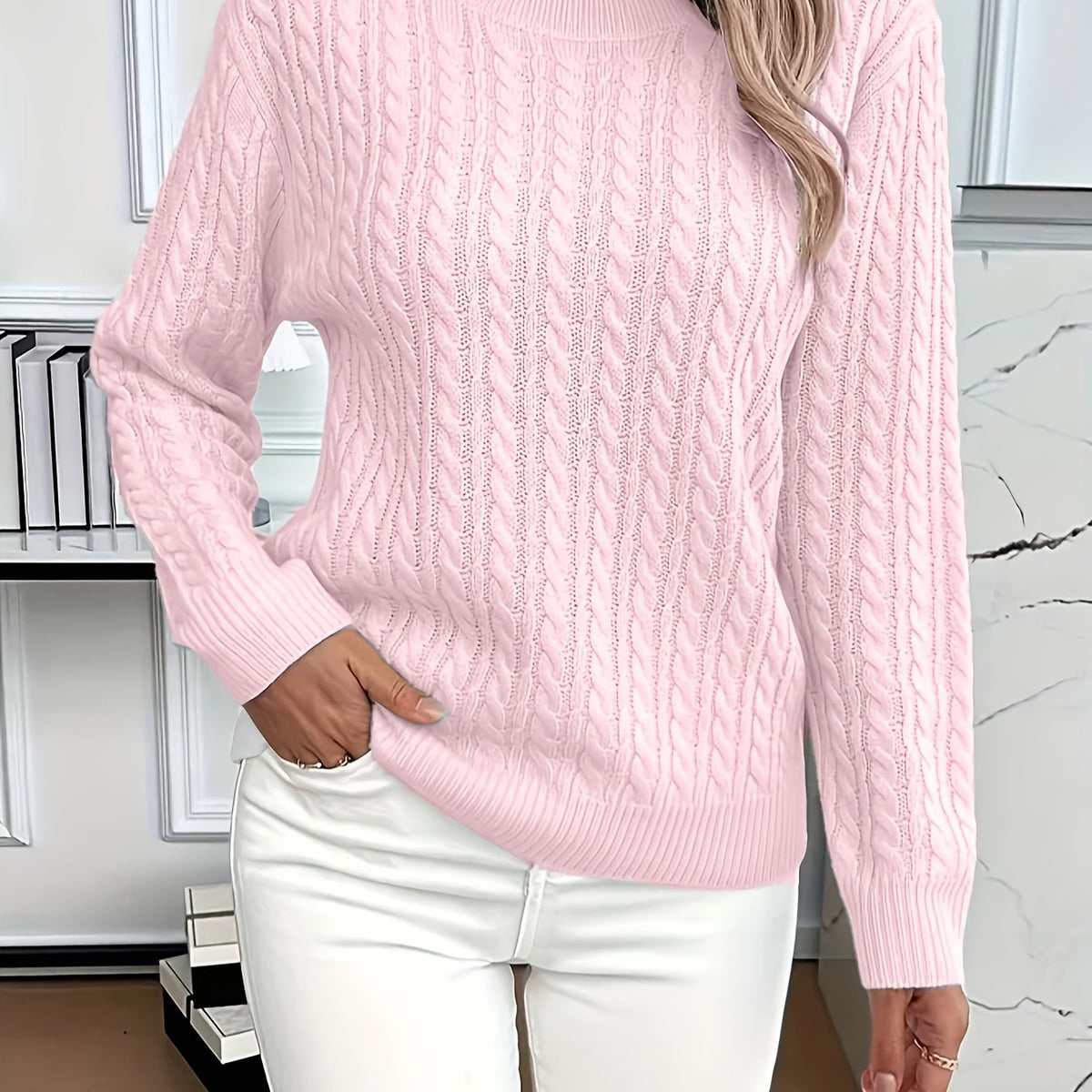 Pull Femme En Maille Torsadée À Col Rond