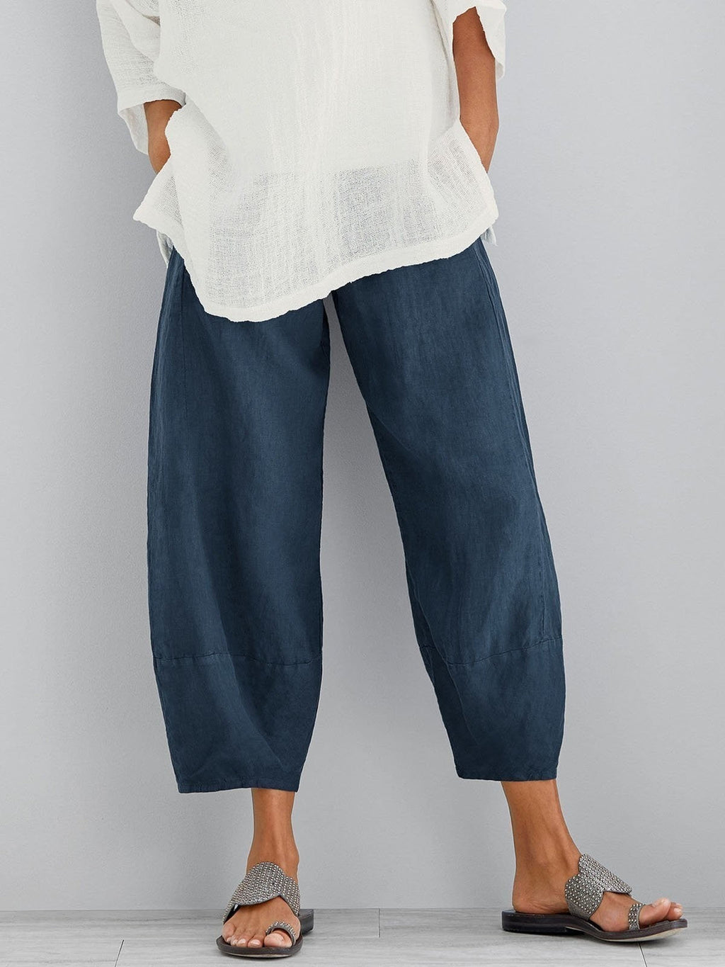 Pantalon crop en coton à taille élastique pour femme
