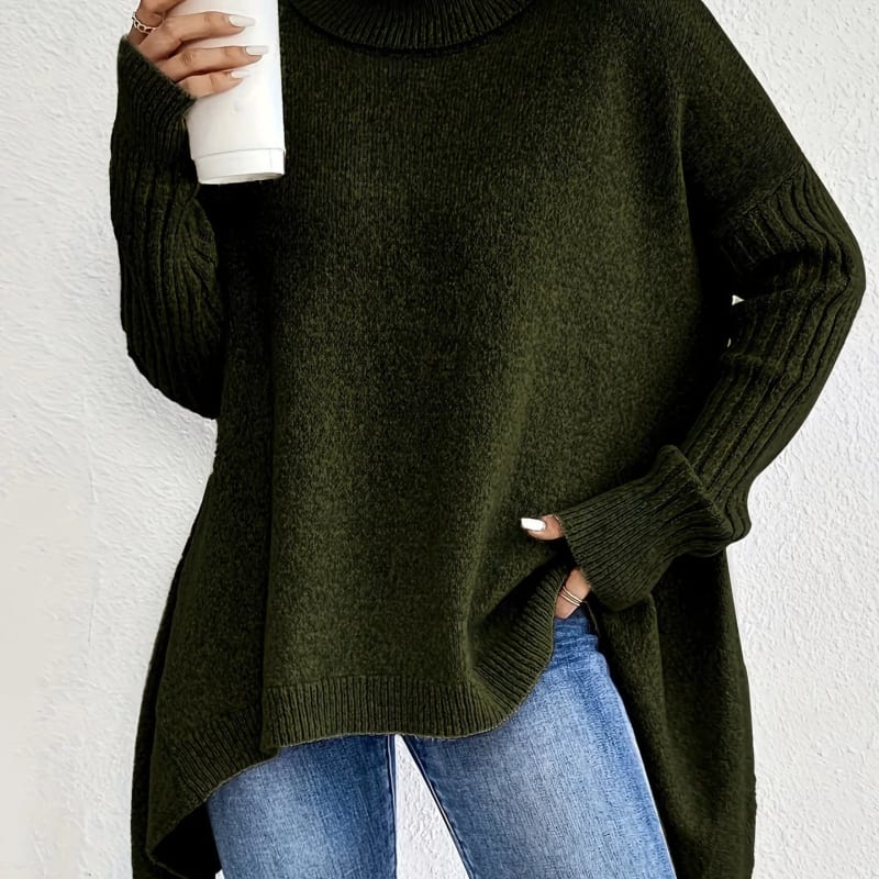 Pull Oversize Femme À Col Roulé Et Ourlet Asymétrique