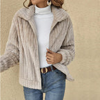Manteau Femme En Peluche Doux Avec Fermeture Zippée