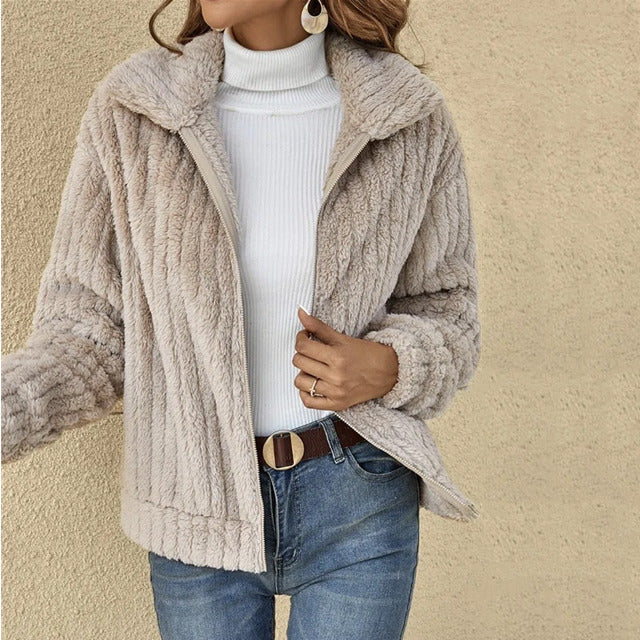 Manteau Femme En Peluche Doux Avec Fermeture Zippée
