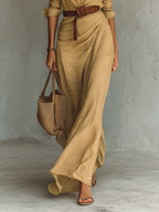 Robe Longue Femme Fluide En Polyester Col À Revers