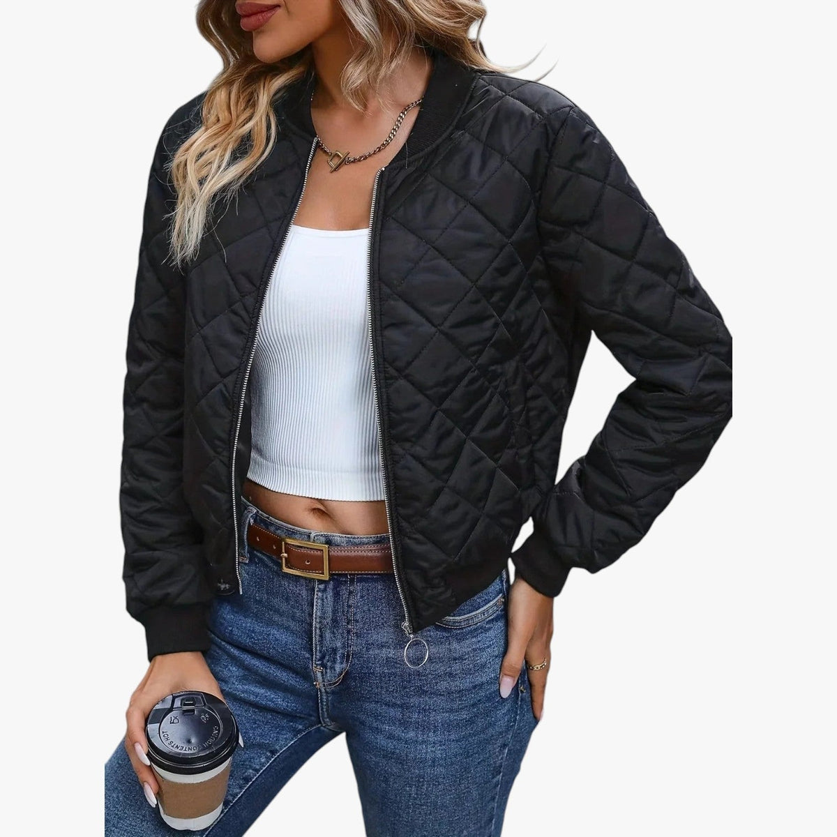 Veste Matelassée Femme Style Bomber À Motif Losanges