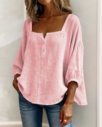 Blouse en lin mélangé à encolure carrée pour femme