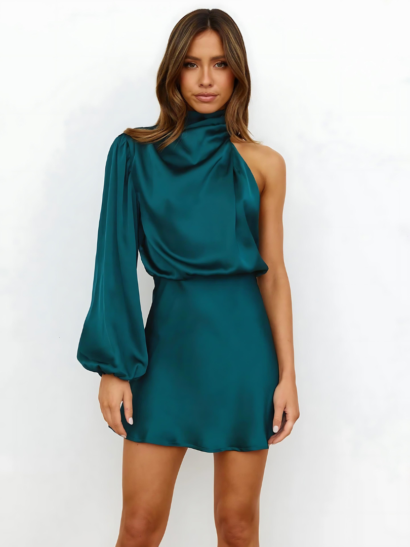 Robe Satinée Femme Asymétrique À Une Épaule