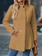 Manteau Femme Hiver Mi-Long Col Montant Coupe Structurée