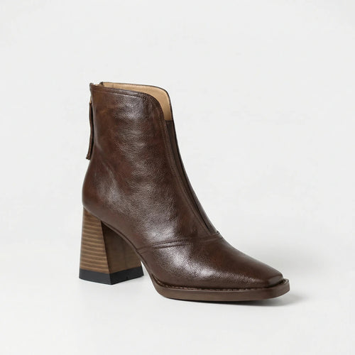 Bottines En Cuir Femme À Talon Bloc Et Zip Arrière