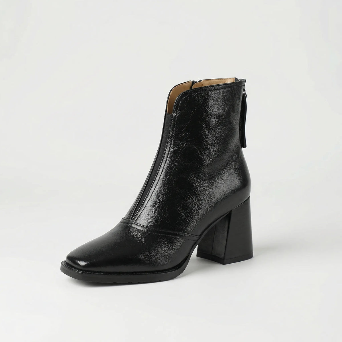 Bottines En Cuir Femme À Talon Bloc Et Zip Arrière