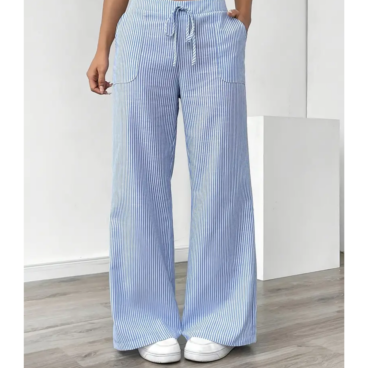 Pantalon Large Femme En Lin À Rayures