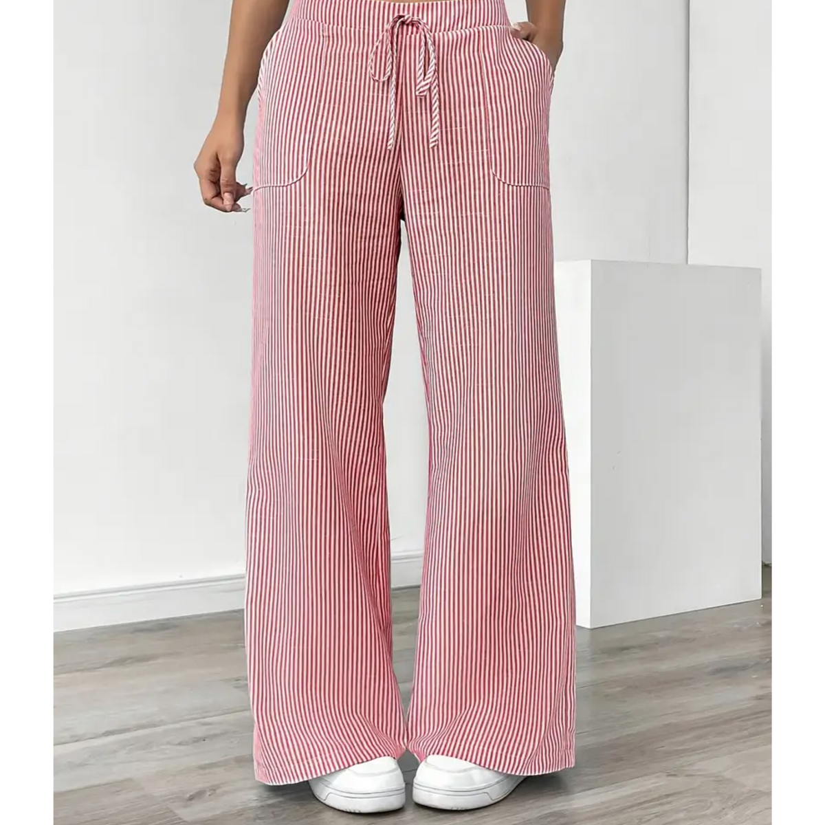Pantalon Large Femme En Lin À Rayures
