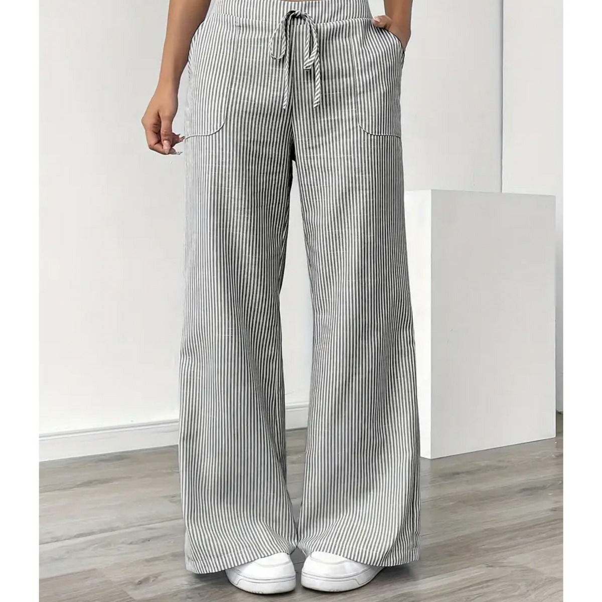 Pantalon Large Femme En Lin À Rayures