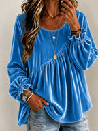 Blouse Femme En Velours À Col Rond Et Volants