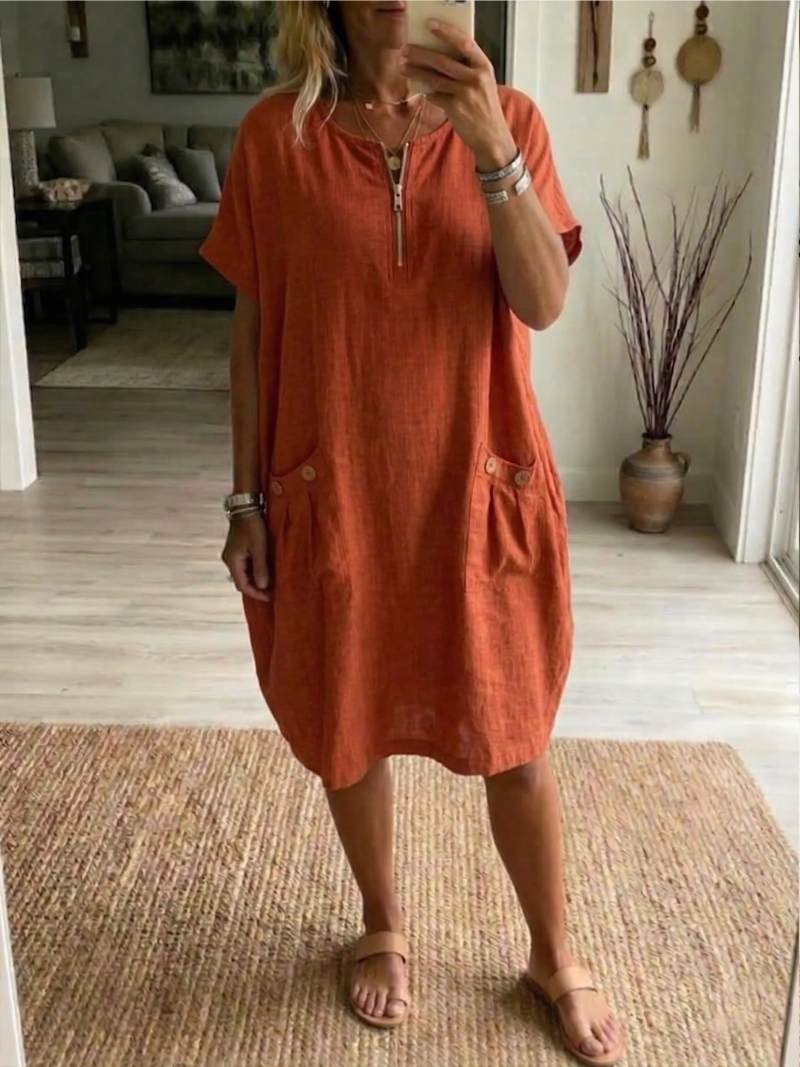 Robe Courte Femme Décontractée En Coton Avec Fermeture Éclair