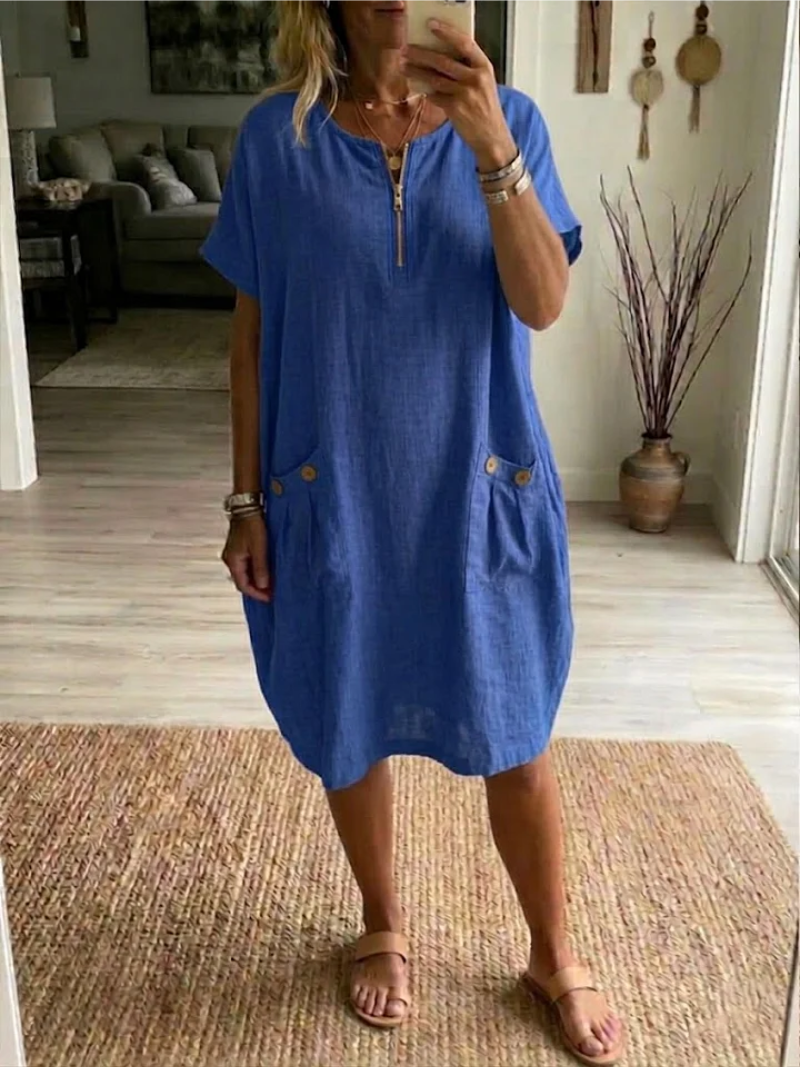 Robe Courte Femme Décontractée En Coton Avec Fermeture Éclair