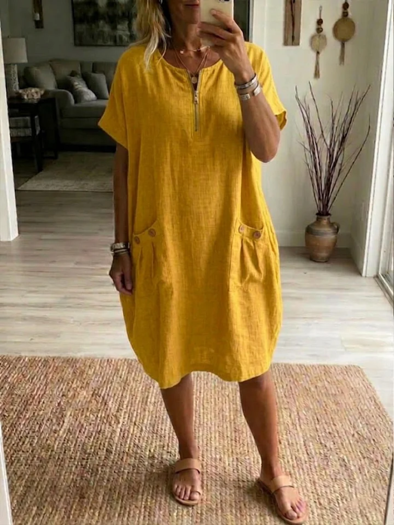 Robe Courte Femme Décontractée En Coton Avec Fermeture Éclair