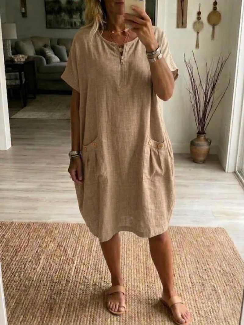 Robe Courte Femme Décontractée En Coton Avec Fermeture Éclair