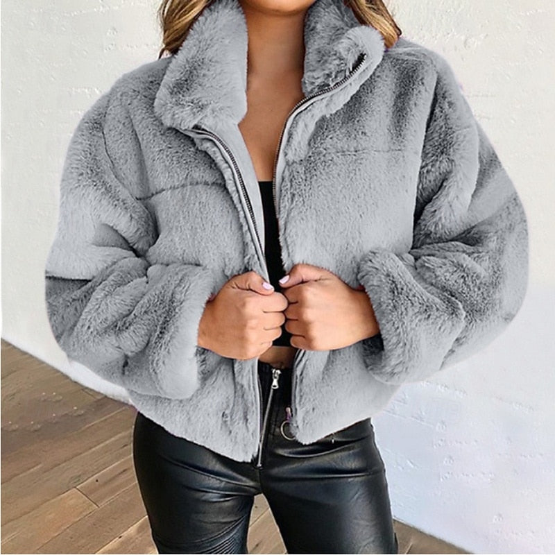 Manteau Court Zippé Femme À Col Montant
