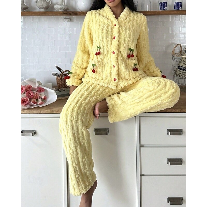 Ensemble cosy deux pièces à motif cerises pour femme