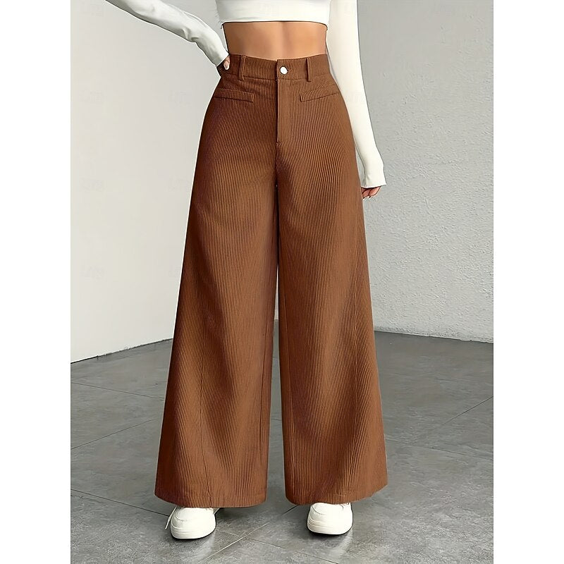 Pantalon large fluide à taille haute pour femme