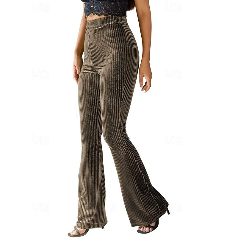 Pantalon évasé taille haute à ceinture élastique pour femme