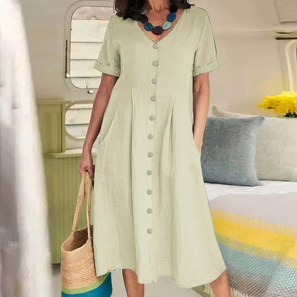 Robe D'Été Femme Fluide Et Légère En Tissu Respirant